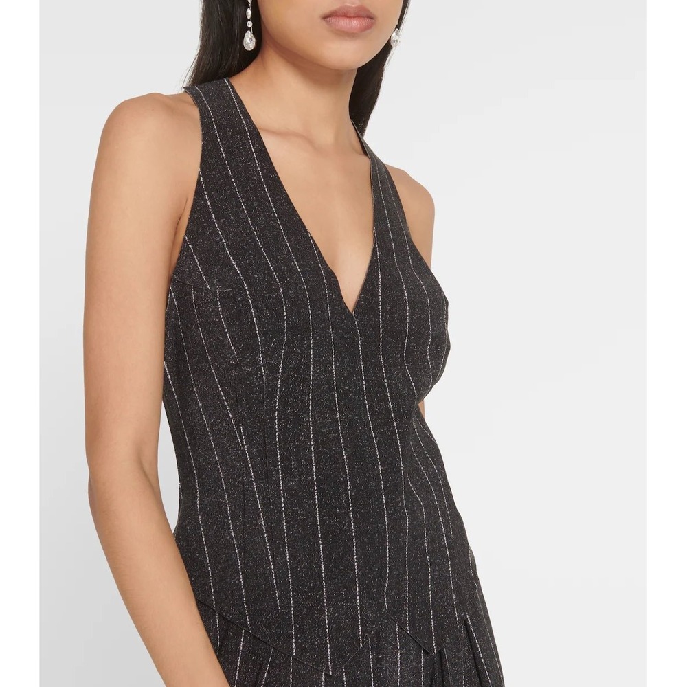 NWT Norma Kamali Chalk Simple Vest Black Pinstripe Bonded Jersey Zip Front XL 42